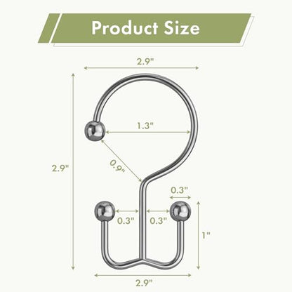 Chrome Shower Curtain Hooks, 12PCS Minimalist Simple Double Shower Curtain Rings, Rust-Resistant Metal Shower Hooks Shower Curtain Hangers, Shower Rings for Bathroom Shower Rods Curtains - color: Chrome, style: Minimalist - Double Hooks