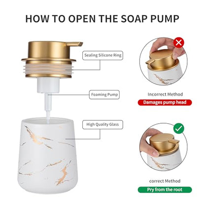 Enra Hand Foaming Gold Soap Dispenser,12 oz Ceramic Foam Soap Dispenser for Bathroom Countertop Kitchen Dispenser for Dish Soap with Easy-to-Press (Gold Foam Type2)