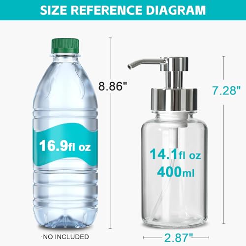 Foaming Soap Dispenser, 14.1 oz/400ml Foaming Hand Soap Dispenser, 2 Pack Glass Foaming Dispenser for Bathroom & Kitchen, Clear Refillable Liquid Dispenser Bottle with Waterproof Labels - color: Clear Bottle+silver Pump