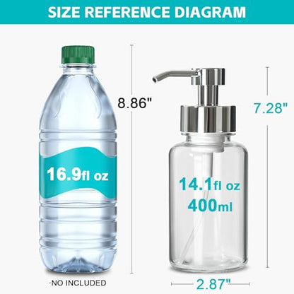 Foaming Soap Dispenser, 14.1 oz/400ml Foaming Hand Soap Dispenser, 2 Pack Glass Foaming Dispenser for Bathroom & Kitchen, Clear Refillable Liquid Dispenser Bottle with Waterproof Labels - color: Clear Bottle+silver Pump