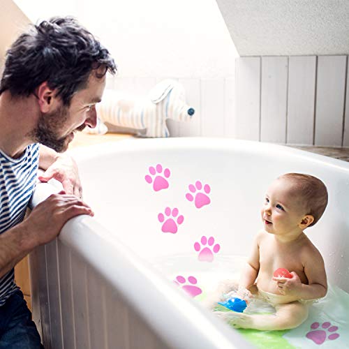 Mudder 20 Pcs Non Slip Bathtub Sticker Cute Anti Slip Shower Sticker Adhesive Black Grey Pink Paw Decal Safety Traction Grip Treads Appliques for Bathtub Pool Boat Stair Shower Floor(Pink) - color: Pink