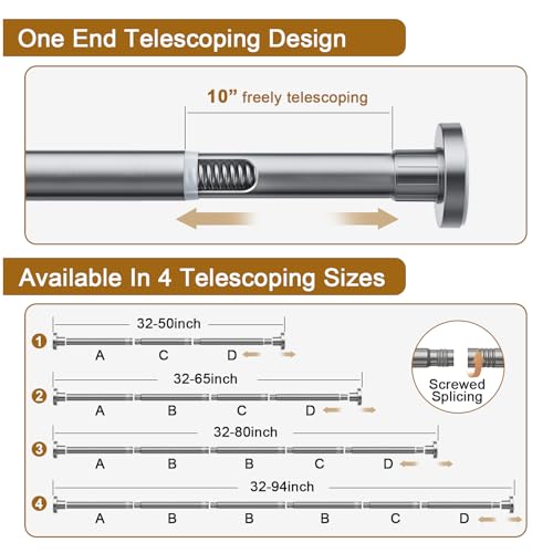 Ausemku Shower Curtain Rod 32-80 Inch Adjustable - 1 Inch Diameter Heavy Duty No drill Spring Tension Shower Rod, Non-Slip Rustproof Telescopic Rod for Bathroom, Nickel - color: Nickel, size: 32-80 Inches
