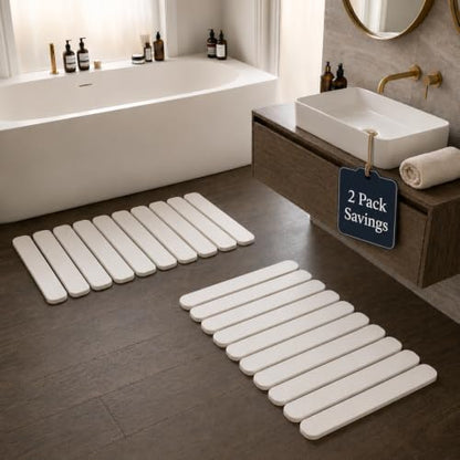 Foldable Stone Bath Mat Large 30" x 17" – Diatomaceous Earth Quick Drying Non-Slip Bathroom Mat – Super Absorbent Mat, Durable & Easy to Clean, Modern (2 Pack, White, Large 30" x 17") - color: 2 Pack White