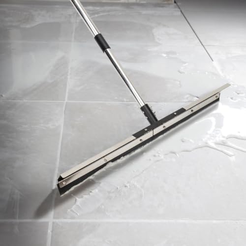 Floor Squeegee for Concrete Water Removal, 31'' Large Heavy Duty Water Pusher with Splash Guard for Garage, Deck, Driveway, Pool, Patio, Tile, 55.5’’ Long Handle Commercial Outdoor Rubber Squeegees - size: 31in