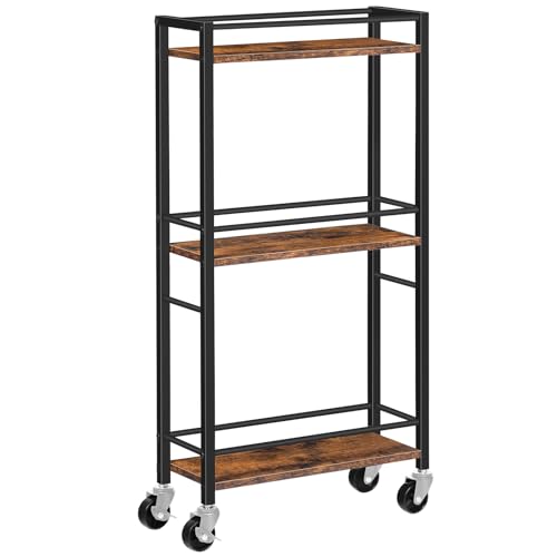 MAHANCRIS Slim Rolling Cart, Mobile Kitchen Cart on Wheels, Narrow Storage Cart for Small Space, Small Bar Cart, for Bathroom, Laundry, Living Room, Rustic Brown RCHR1501Z - color: Rustic Brown
