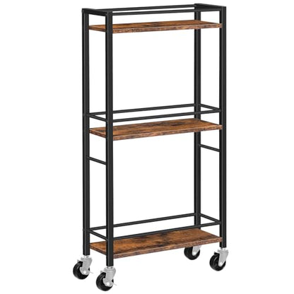 MAHANCRIS Slim Rolling Cart, Mobile Kitchen Cart on Wheels, Narrow Storage Cart for Small Space, Small Bar Cart, for Bathroom, Laundry, Living Room, Rustic Brown RCHR1501Z - color: Rustic Brown