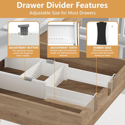 KABUM Upgrade Adjustable Drawer Divider Organizer(2.8 * 11.7-18.5") | Expandable Organization for Home, Office,2.8" High Expandable from 11.7" to 18.5",4 Dividers with 6 Long and 2 Short Inserts