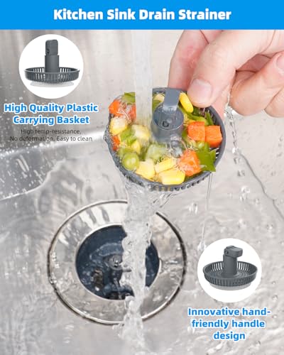Hibbent 3 in 1 Kitchen Sink Drain Strainer and Stopper Combo, Chrome Stainless Steel Wraped Shell, Anti-Clogging Basket Strainer with Foldable Handle for US Standard 3-1/2" Drain - style: Stainless-wrap Shell with 1 Strainer