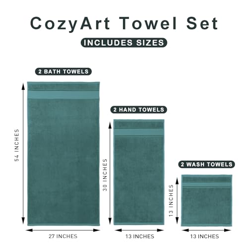 COZYART Bath Towel Set 6 PCS, Luxury 100% Turkish Cotton 650GSM Ultra Soft | Absorbent Quick Dry, OEKO‑Tex 100 Cert. Zero Twist Ring Spun Cotton, Plush Fluffy, Breathable Hotel Quality Bathroom Towels - color: Teal