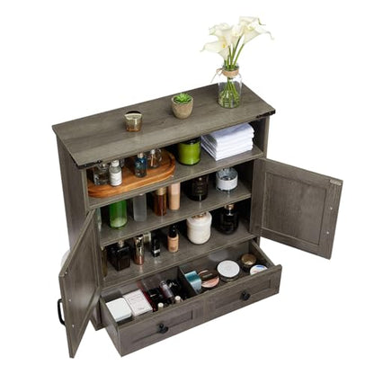 Bathroom Cabinet with Double Barn Doors – Wall Mounted Medicine Cabinet over Toilet with Adjustable Shelf & Drawer, 25" Wide Hangging Storage Cabinet for Bathroom, Kitchen, Laundry, Entryway Gray - color: Grey