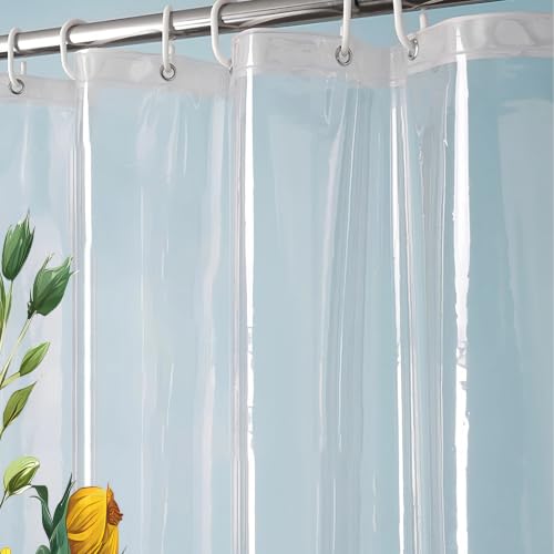 Clear Sun Flower Shower Curtain Liner, Yellow Plastic Transparent Pretty Shower Curtains for Bathroom, 72x72 Weighted Magnetic Shower Curtain Set with 12 Hooks - color: Clear Sunflower, size: 72"W x 72"L (Pack of 1)