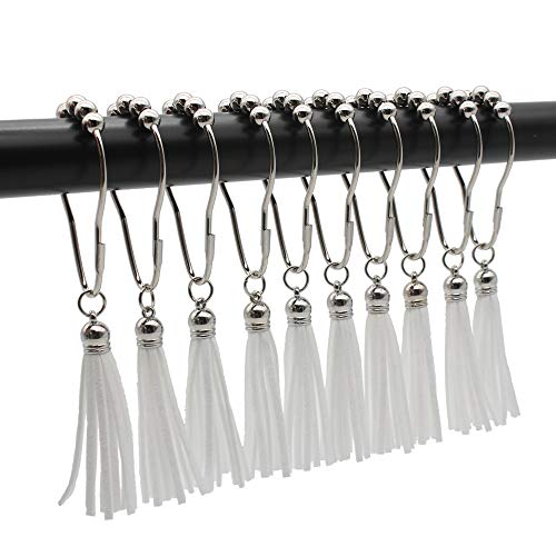 Shower Curtain Hooks Rings, 304 Stainless Steel Shower Curtain Rust Resistant Hooks for Bathroom Shower Rods Set of 12 (White) - color: White