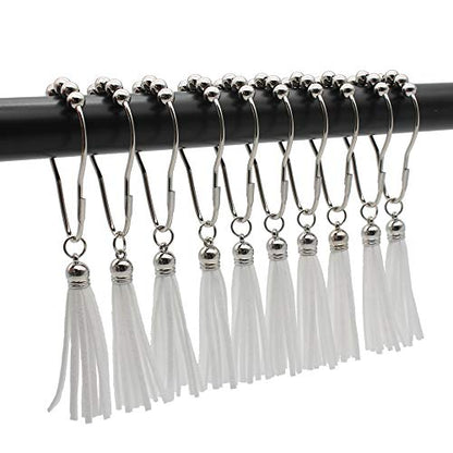 Shower Curtain Hooks Rings, 304 Stainless Steel Shower Curtain Rust Resistant Hooks for Bathroom Shower Rods Set of 12 (White) - color: White