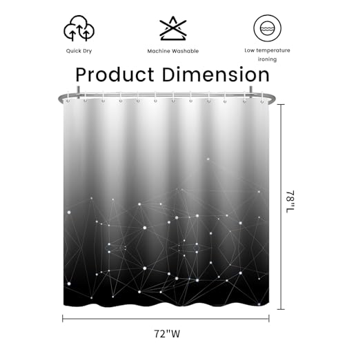 Black and White Ombre Shower Curtain, Cloth Waterproof Geometric Shower Curtains Set for Bathroom, Machine Washable Bathroom Curtain with 12 Hooks, 72x78 Inches - color: Ombre Geometric - Black, size: 72"W x 78"L (Pack of 1)