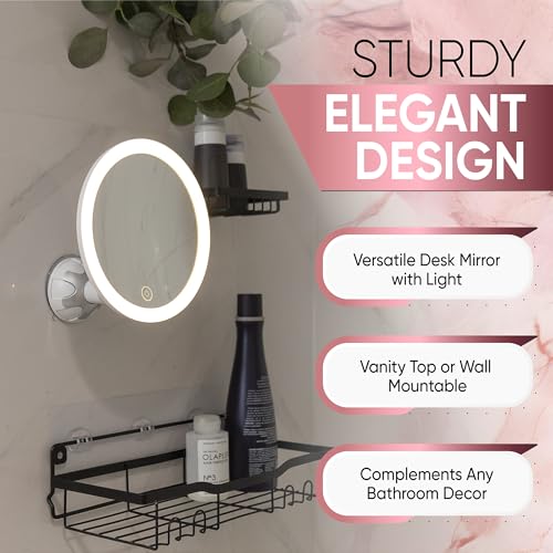 REMIR Vanity Mirror with Lights - 10X Magnifying Makeup Mirror with Suction Cup Base Mounts to Walls, Glass, Doors and Countertops - Smart Touch Control, 3 Dimmable Light Settings and 360 Swivel