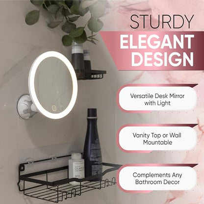 REMIR Vanity Mirror with Lights - 10X Magnifying Makeup Mirror with Suction Cup Base Mounts to Walls, Glass, Doors and Countertops - Smart Touch Control, 3 Dimmable Light Settings and 360 Swivel