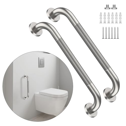 20 Inch Anti Slip Shower Grab Bar, MunzongBrushed Nickel Grab Rails | Stainless Steel Bathroom Grab Bar Brushed Nickel Knurled Bathroom Balance Bar Safety Hand Rail Support Handicap Elderly - color: Satin Brushed Nickel, size: 20 Inch-2 Pack