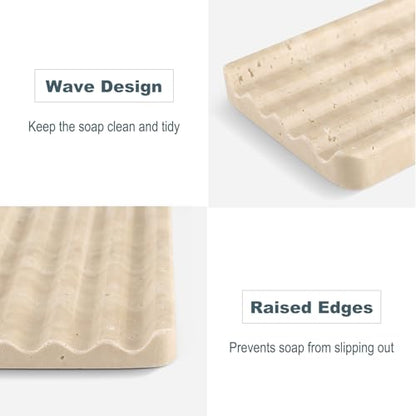 Karibiber Marble Soap Dish, Beige Travertine Bar Soap Holder Shower, Large Bathroom Soaps Saver, Easy Cleaning Natural Stone Sponge Holder for Kitchen Sink, Executive Jewelry Ring Tray - color: Travertino Romano