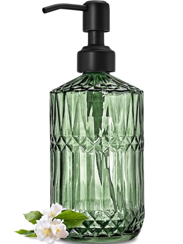 JASAI 18 Oz Blue Soap Dispenser with Black Rust Proof Pump | Refillable Kitchen soap Dispenser with Thick Glass, Soap Dispenser Bathroom for Hand soap, Dish Soap, Lotion, Liquid Soap - color: Green-black Pump, size: 1Pack
