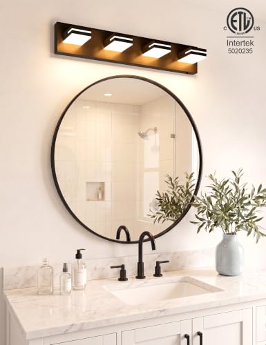 VOLISUN Modern 30-Inch 4-Light Black LED Bathroom Vanity Light Fixtures Over Mirror, 5CCT Dimmable, ETL Certificated - color: Matte Black-5CCT, size: 30-Inch