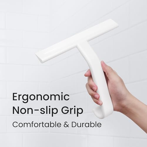 JustHang Shower Squeegee with Built-in Hook, 10-Inch White | Award-Winning Design, All-One-Piece Soft-Touch Silicone, for Glass Door, Bathroom, Window, Mirror, Tile Wall, Car - color: Classic White