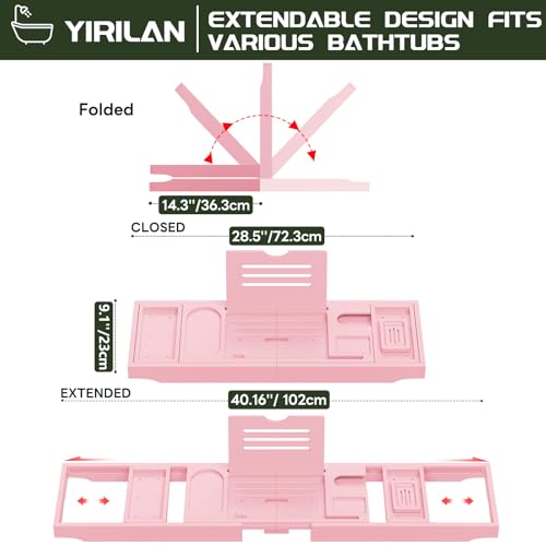 Premium Bathtub Tray Caddy, Expandable Bath Tray | Unique House Warming Gifts, New Home, Anniversary and Wedding Gifts for Couple, Pink - color: Pink
