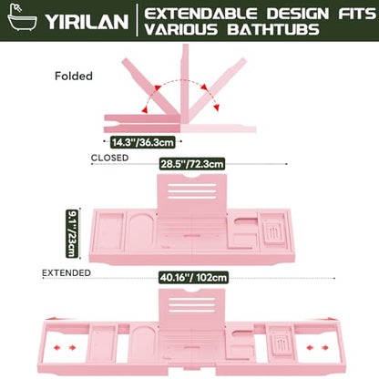 Premium Bathtub Tray Caddy, Expandable Bath Tray | Unique House Warming Gifts, New Home, Anniversary and Wedding Gifts for Couple, Pink - color: Pink