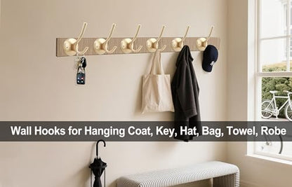 TOFIIGREM Gold Wall Hooks, 5 Pack Coat Robe Hook Heavy Duty Metal Double Bath Hook Wall Mounted, Hand Towel Hooks for Cubicle Bathroom Kitchen Closet Garage - color: Gold, size: 5 Pack