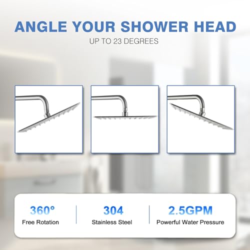 Solid Metal Large Rain Shower Head, Square High Flow Ceiling Rainfall Shower Head with Shower Arm and Flange, Reinforced Explosion-Proof Stainless Steel Construction (12-Inch, Brushed Nickel) - color: Brushed Nickel, size: 12 Inch