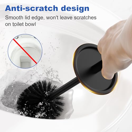 Toilet Brush and Holder Set：304 Stainless Steel Heavy Duty Toilet Bowl Brush，Removable Inner Bowl and Splash Protection，Bathroom Toilet Brush-Dense Bristles for Through Cleaning - color: Black