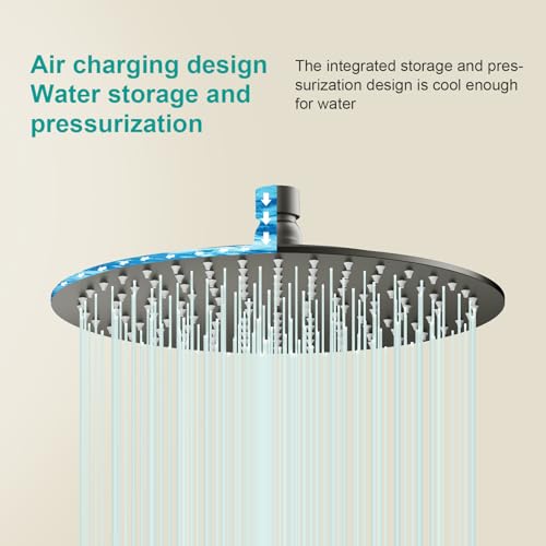 All Metal Rain Shower Head - Heavy Duty Stainless Steel, Easy Install, High Water Flow, Ultra-Thin Modern Design for Bathroom (D-Matte Black, 16) - color: D-Matte Black, size: 16
