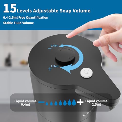 Automatic Soap Dispenser Touchless,15-Level,Kitchen Bath Black | Hands-Free,15-Level Dial Control,Thick & Thin Soap Compatible,Long Battery Life,Easy for Toddlers,Wall Mountable - color: Bright Black