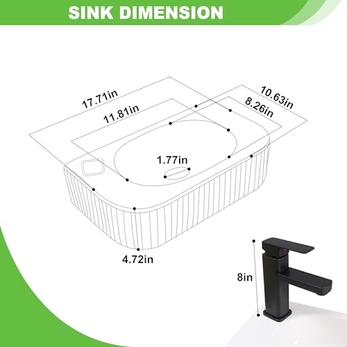 Bathroom Vessel Sink Rectangular Wall Mount Sink White Wall Mounted Bathroom Sink with Faucet and Drain White Porcelain Ceramic Washing Small - color: White 1