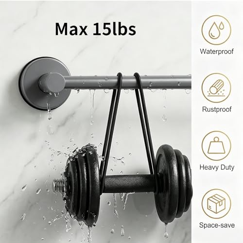 Suction Cup Towel Bar for Bathroom, Adjustable 14.6-24 inch | No Drill Towel Rack, Heavy Duty Stainless Steel Wall Mounted Towel Holder (Grey) - color: Grey