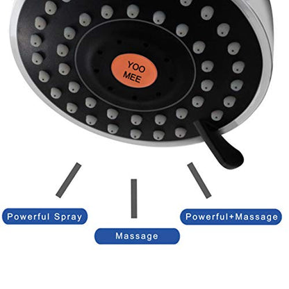 YOO.MEE High Pressure Fixed Shower Head, 3-Spray, Brushed Nickel | Fits Low-pressure Condition, Increase Showering Pressure, Wall Mount Installation