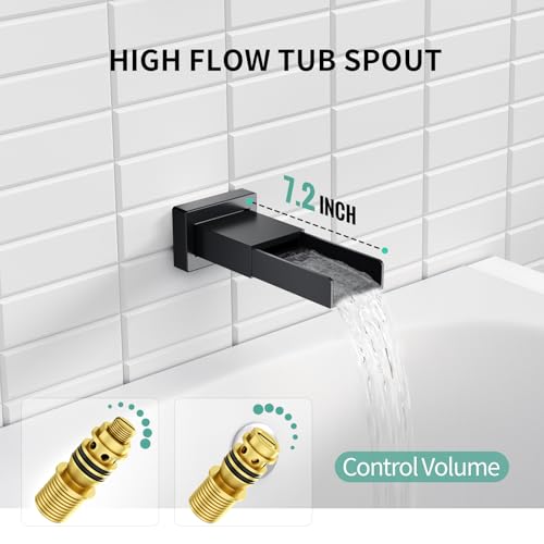 SR SUN RISE 8 Inch All Metal Square Shower System with Tub Spout, Tub Shower Faucet Set, High Pressure Rain Shower Head and Handheld Sprayer Shower Fixtues, Valve Included, Matte Black - color: Matte Black, size: 8 Inch