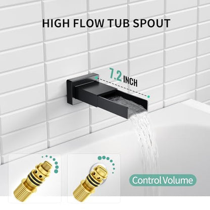 SR SUN RISE 10 Inch All Metal Square Shower System with Tub Spout, Tub Shower Faucet Set, High Pressure Rain Shower Head and Handheld Sprayer Shower Fixtues, Valve Included, Matte Black - color: Matte Black, size: 10 Inch