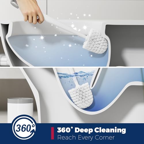 Holaloha Toilet Brush and Holder Set, Compact Design, 3 Pack, White | Bathroom Accessories, Ergonomic Handle, Space Saving, Dense Bristles, Deep Cleaning, Scrubber, with 3 Groove Gap Brushes