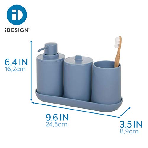 iDesign Bathroom Accessories Set, 4-Piece Sink Tidy with Soap, Toothbrush Holder, Cotton Pad Dispenser and Tray, Made of Plastic, Blue, 24.5 cm x 8.9 cm x 16.2 cm - color: Dusty Blue, size: 24.5 cm x 8.9 cm x 16.2 cm