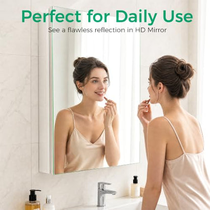 14 x 18 Aluminum Medicine Cabinet Mirror, Moisture & Rust Resistant Bathroom Wall Cabinet with Mirror, Recessed or Surface Mount with Adjustable Shelves, Tempered Glass & Soft Close Hinges - size: 18"L x 14"W