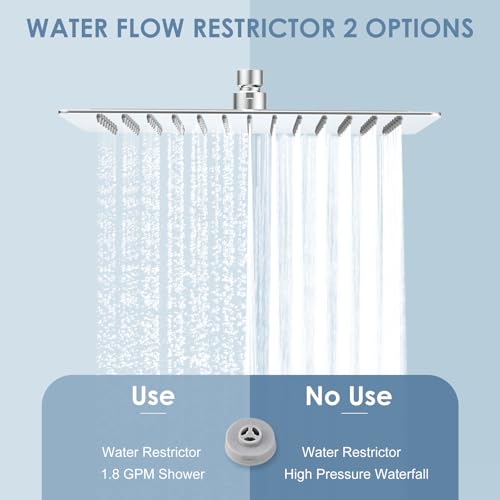 12x8 Inch Rectangle Rain Shower Head Chrome, All Metal Stainless Steel 304, Full Body Rainfall Shower with 112 Silicone Nozzles, Ceiling Rain Showerheads - color: A-Chrome Polished, size: 12 x 8 Inch Rectangle