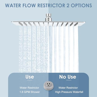 12x8 Inch Rectangle Rain Shower Head Chrome, All Metal Stainless Steel 304, Full Body Rainfall Shower with 112 Silicone Nozzles, Ceiling Rain Showerheads - color: A-Chrome Polished, size: 12 x 8 Inch Rectangle