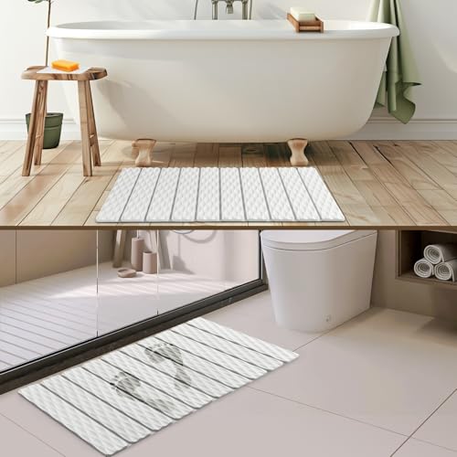 Foldable Stone Bath Mat, Quick-Dry Diatomaceous Earth Stone Drying Mat for Bathroom, Non-Slip Rubber Base, Shower Mat Outside Shower, Easy to Store, Easy to Clean 【White】