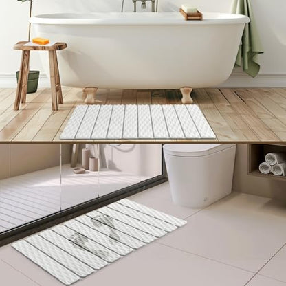 Foldable Stone Bath Mat, Quick-Dry Diatomaceous Earth Stone Drying Mat for Bathroom, Non-Slip Rubber Base, Shower Mat Outside Shower, Easy to Store, Easy to Clean 【White】