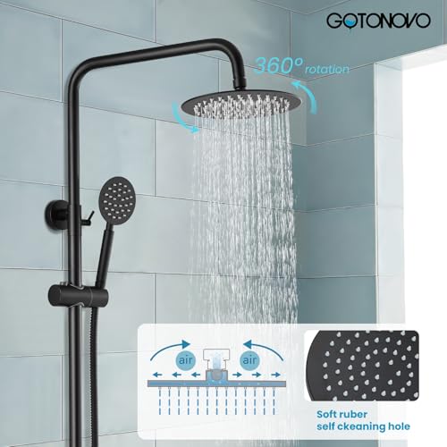 gotonovo Outdoor Shower Kit SUS304 Stainless Steel Matte Black | Outside Shower Fixtures,8’’ Rain Head with Handheld Sprayer,Swivel Tub Spout,Indoor/Outdoor,Poolside,Backyard,Garden,Beach - color: Black