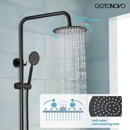 gotonovo Outdoor Shower Kit SUS304 Stainless Steel Matte Black | Outside Shower Fixtures,8’’ Rain Head with Handheld Sprayer,Swivel Tub Spout,Indoor/Outdoor,Poolside,Backyard,Garden,Beach - color: Black
