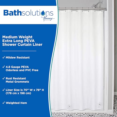 Kenney KN61469 Medium Weight 5 Gauge Extra Long Waterproof PEVA Shower Curtain Liner with Rust-Resistant Metal Grommets and Weighted Magnetic Hem for Bathroom, 70" W x 78" H, White - color: White, size: 70"W x 78"L (Pack of 1)