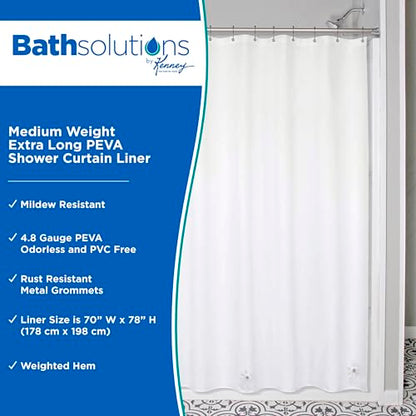 Kenney KN61469 Medium Weight 5 Gauge Extra Long Waterproof PEVA Shower Curtain Liner with Rust-Resistant Metal Grommets and Weighted Magnetic Hem for Bathroom, 70" W x 78" H, White - color: White, size: 70"W x 78"L (Pack of 1)