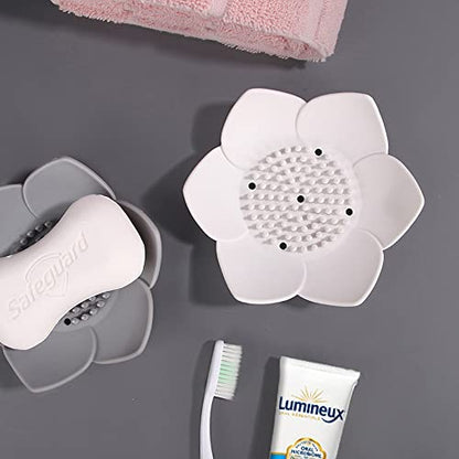 2 Pack Silicone Soap Tray Dishes Soap Holder Saver Draining Bathroom Shower Sink Bathtub - color: 2 Pack, White + Grey
