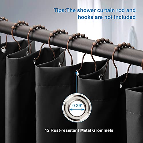 Black Shower Curtain Liner, Black Fabric Shower Liner, 2-in-1 Bathroom Shower Curtain and Liner, 12 Grommet Holes, Water Proof, Machine Washable, Hotel Quality, 72 x 72 Inches - color: Black, size: 72"W x 72"L (Pack of 1)
